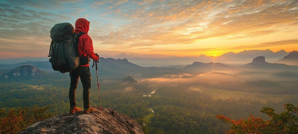 Taking The High Road During Divorce. Man looking at the view at the top